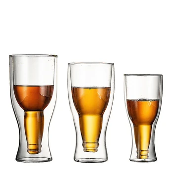

Double Wall Glass Beer Cup Mug Travel Beer Glass Drinking Upside Down Beer Bottle Shape Glass Cups Creative Drinkware Gift