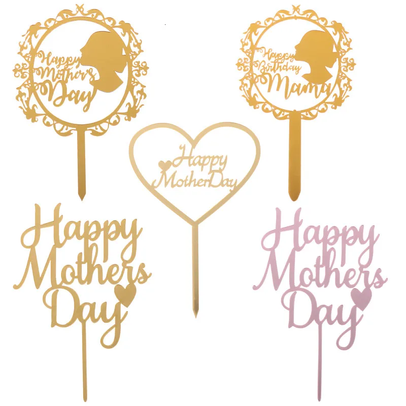 Happy Birthday Mommy Daddy Acrylic Cake Topper Gold Mirror Cake Topper For Father Mother Birthday Party Cake Decorations