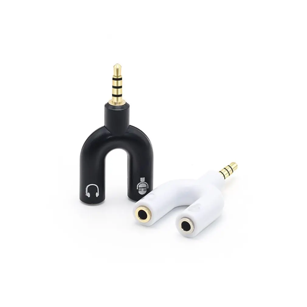 3.5mm Splitter Stereo Plug U-shape Stereo Audio Mic & Headphone Earphone Splitter Adapters for PS4 PC Laptop Ear Headset dropshi