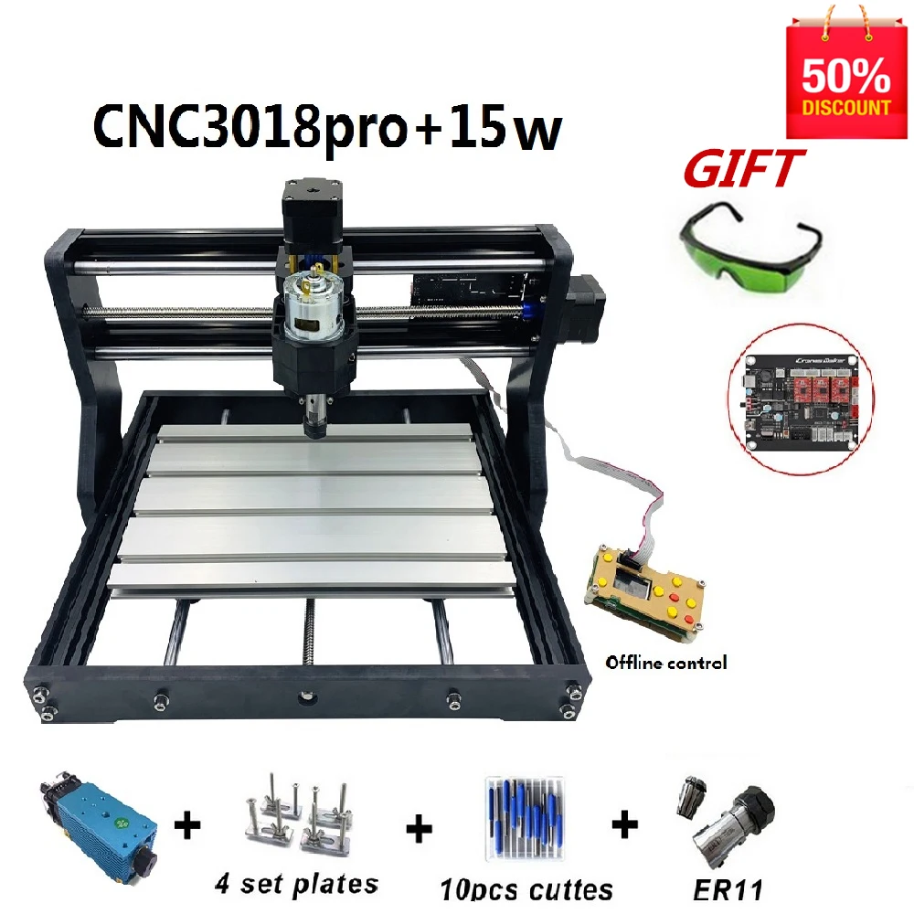 

15W CNC 3018 PRO Laser Engraver Wood CNC Router Machine GRBL ER11 Hobby DIY Engraving Machine for Wood PCB PVC Mini Engraver