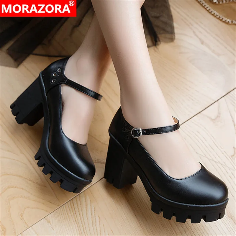 

MORAZORA 2020 plus size 33-43 new arrive women pumps thick high heels round toe platform shoes woman solid color party shoes