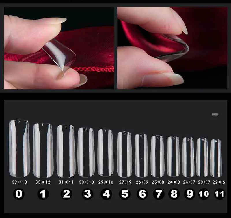 

500pcs Clear Natural Long Square Nail Tips Full Cover French Salon Nail Tips Acrylic UV Polish Beauty False Nails 12 Size