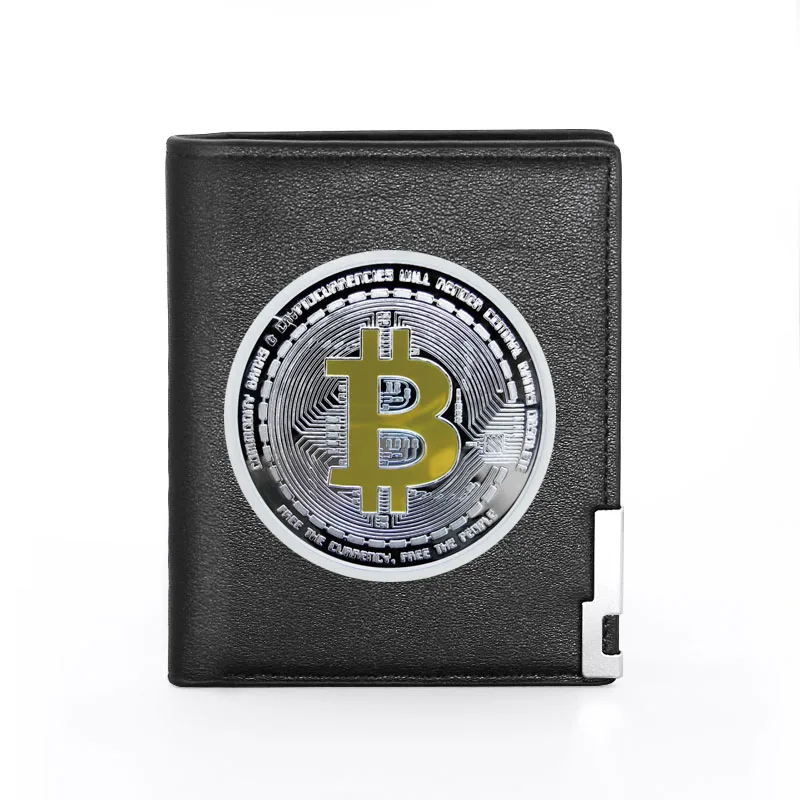 Men Wallet Leather Bitcoin Design Printing Billfold Slim Credit Card/ID Holders Inserts Money Bag Male Pocket Short Purses 