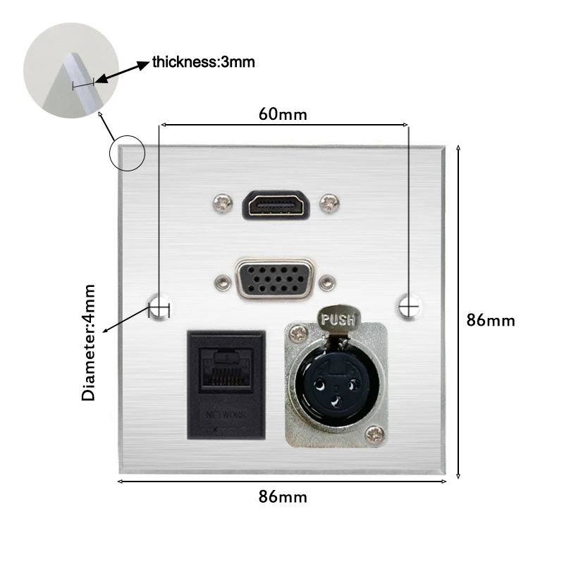 Панель из алюминиевого сплава 86 разъемов Vga Hdmi 3pin Xlr Rj45 сетевой домашний гостиничный номер Ktv настенный Vga Hdmi монтажная плата