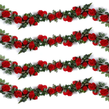 

4Pcs Artificial Rose Vines ,Fake Silk Flowers Rose Garlands Hanging Rose Ivy Plants for Wedding Home Office Arch Arrangement Dec