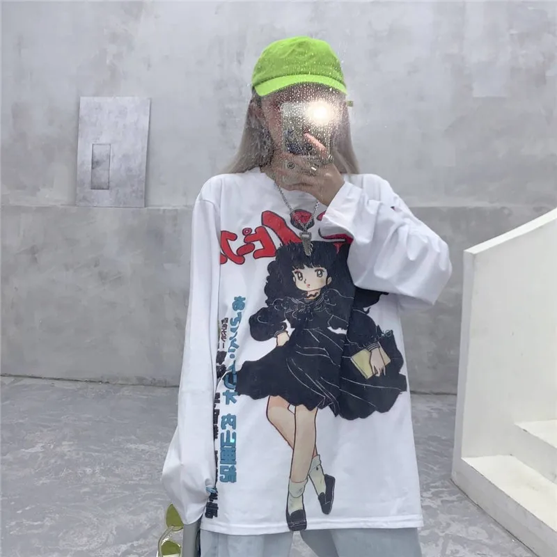 Harajuku футболка уличная Япония аниме футболка женская Милая футболка с рисунком уличная забавная Повседневная розовая негабаритная футболка