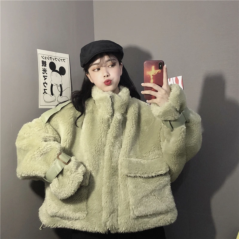 Chaquetas mujer зимняя Корейская флисовая куртка уличная утолщенная Женская куртка однотонная свободная теплая ветровка для женщин
