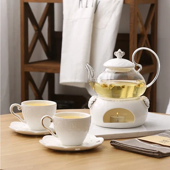 

Wourmth Heat-Resistant Glass Tea Pot Set Can Keep Warm Ceramic Tea Mug British Afternoon Tea cup Party Tea set home Decoration