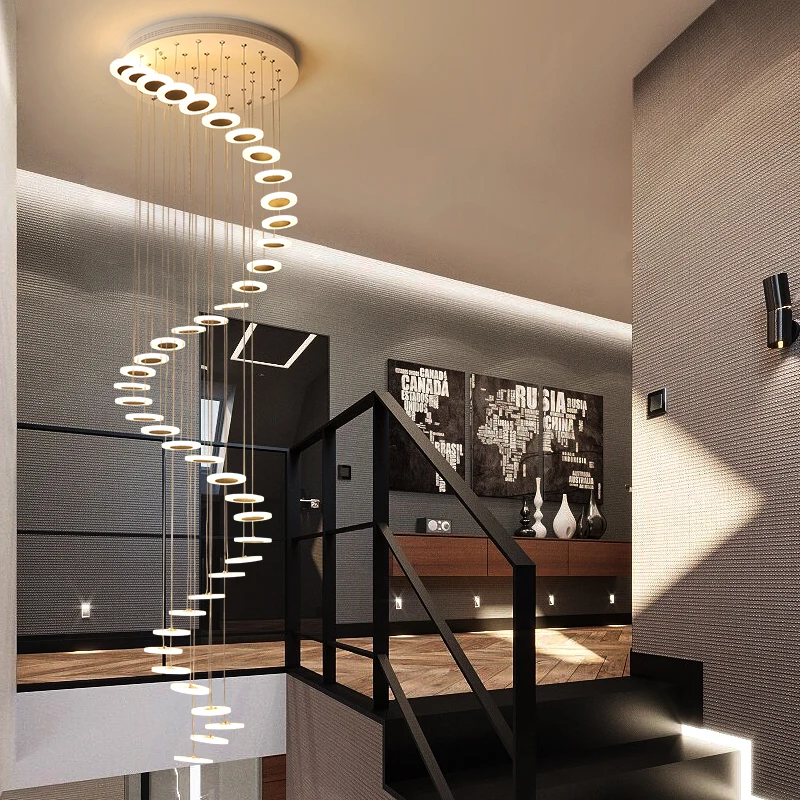 Nordic complex spiral staircase chandelier long living room lamp modern minimalist creative led corridor Light fixture
