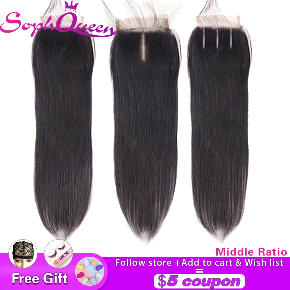 

Soph Queen Brazilian Straight Hair Closure Free/Middle/Three Part Middle Ratio Non-Remy Human Hair Lace Closure Swiss Lace 4"x4
