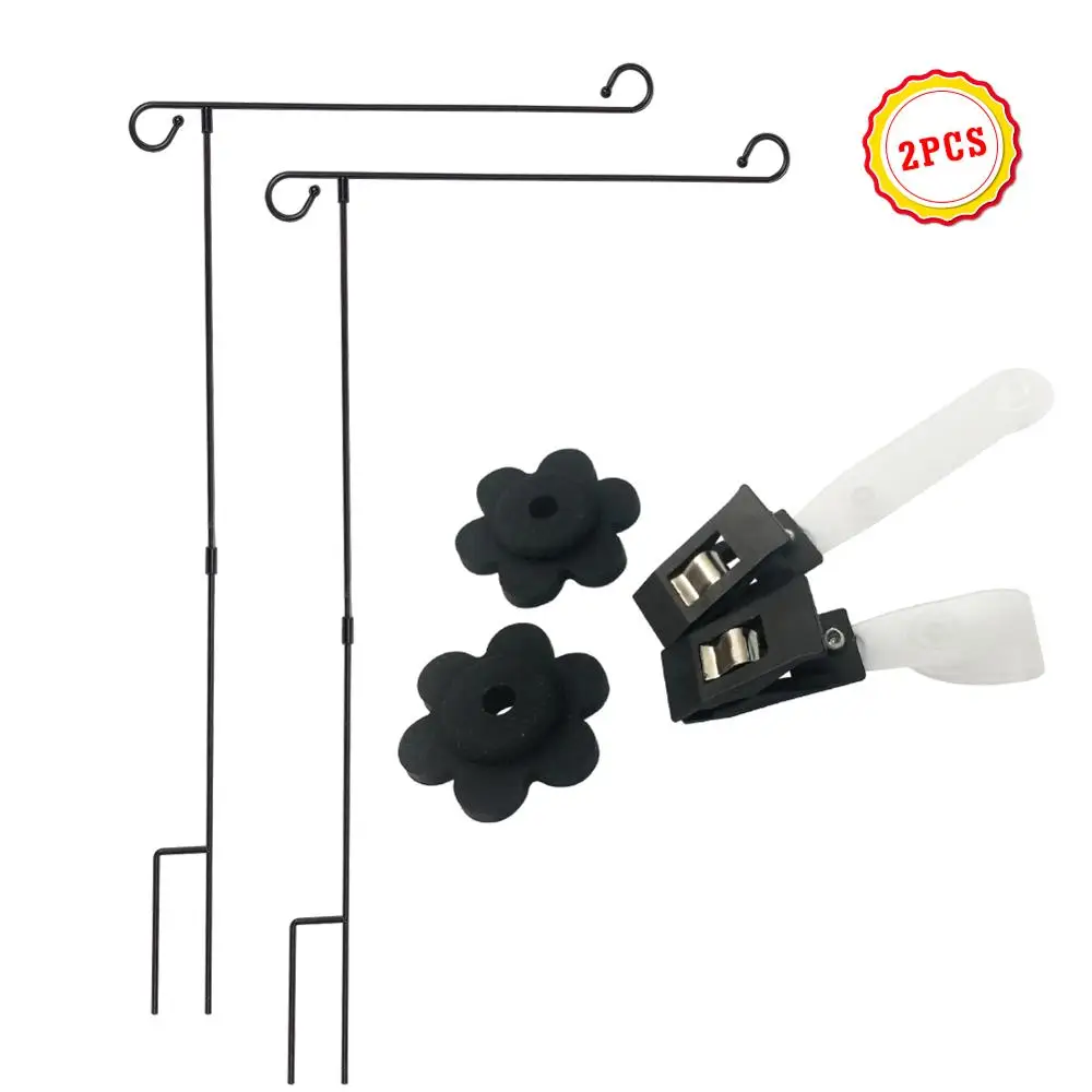 2 Pack Garden Flag Stand Holder Easy to Install Strong and Sturdy Wrought Iron Yard Flag Pole with 2 Pair Garden Flag Stopper
