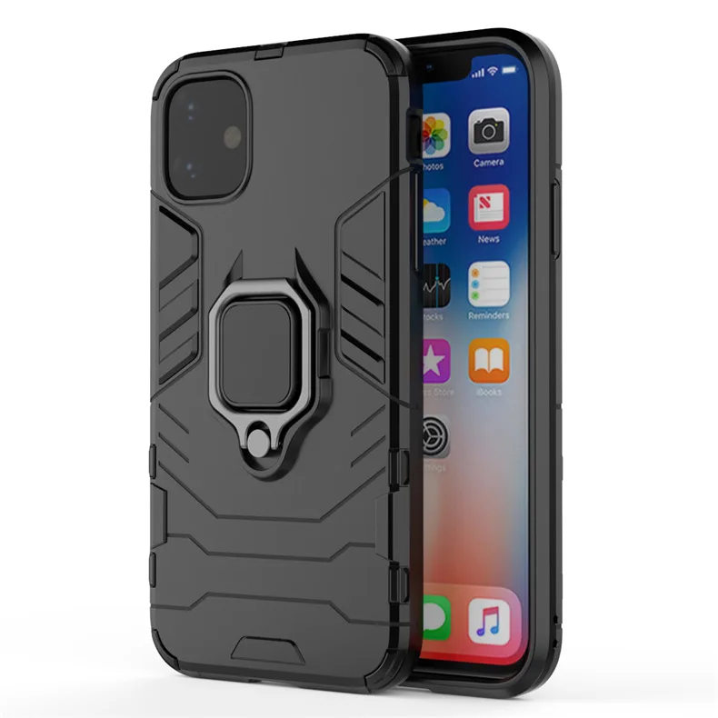 100 шт Броня противоударный Прочный ПК+ Мягкий силиконовый чехол для iPhone 11 Pro Max XS XR X 8 7 6 6S Plus чехол с держателем кольцо полное покрытие