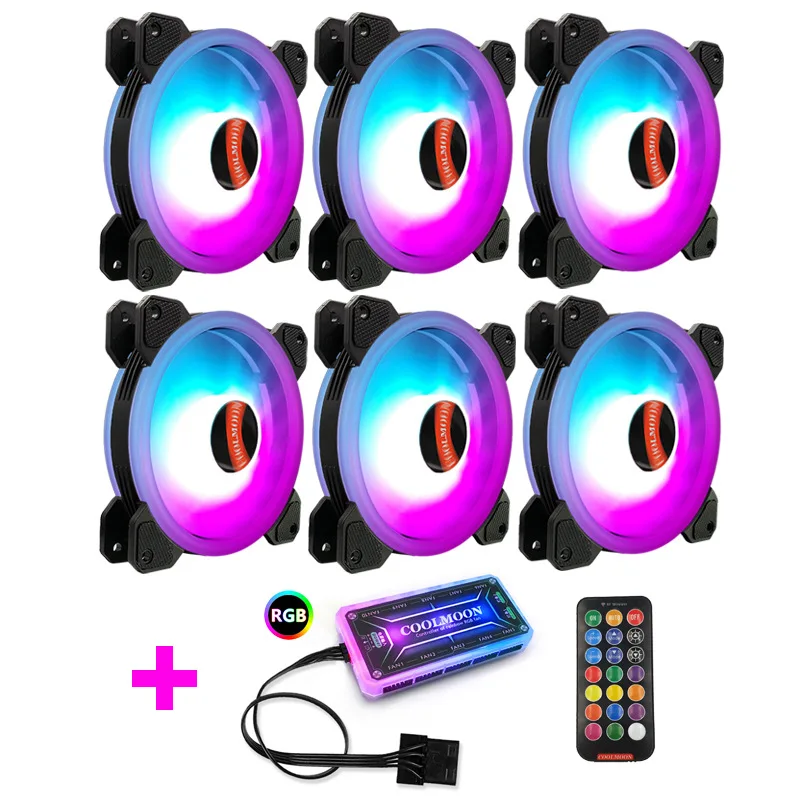 

COOLMOON YG RGB Desktop Chassis Fan Symphony Color-changing Luminous Double-ring Solar Eclipse Aurora 6 Fan and Controller Kit