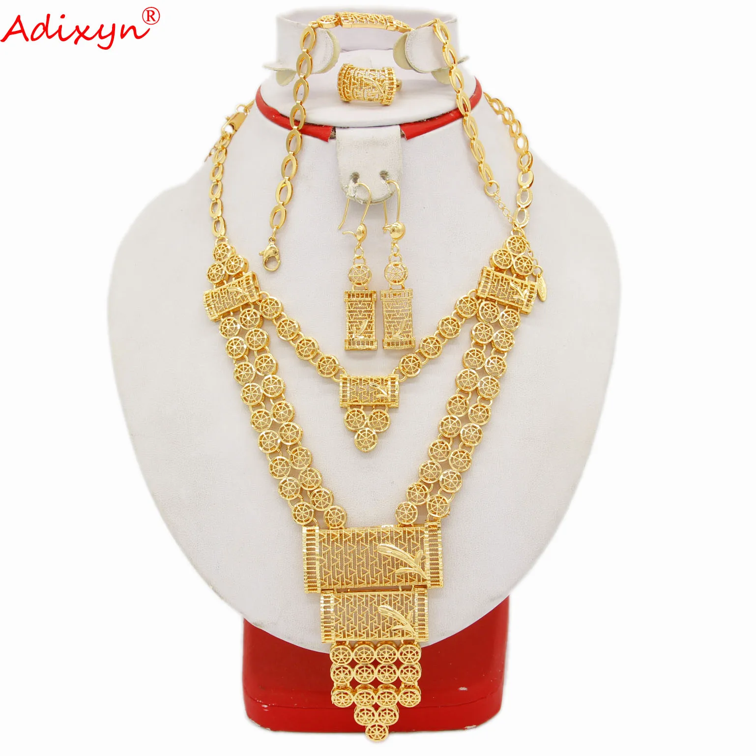 Xmas Wedding Dubai Rose Gold African Necklace Bracelet Earrings Ring Jewelry Set