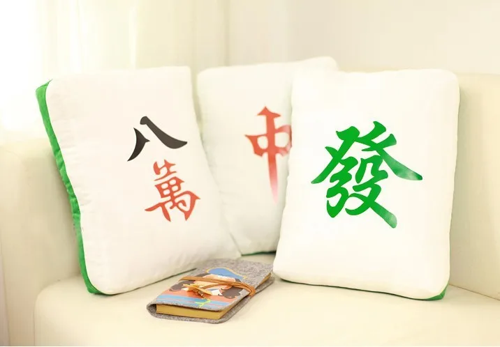 Mahjong Tiles Pillow Red Rich Office Bolster Sofa Car Cushion Plush Toys