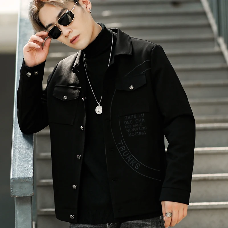

Jacket men's lapel large size washed denim jacket black cotton clothes autumn and winter