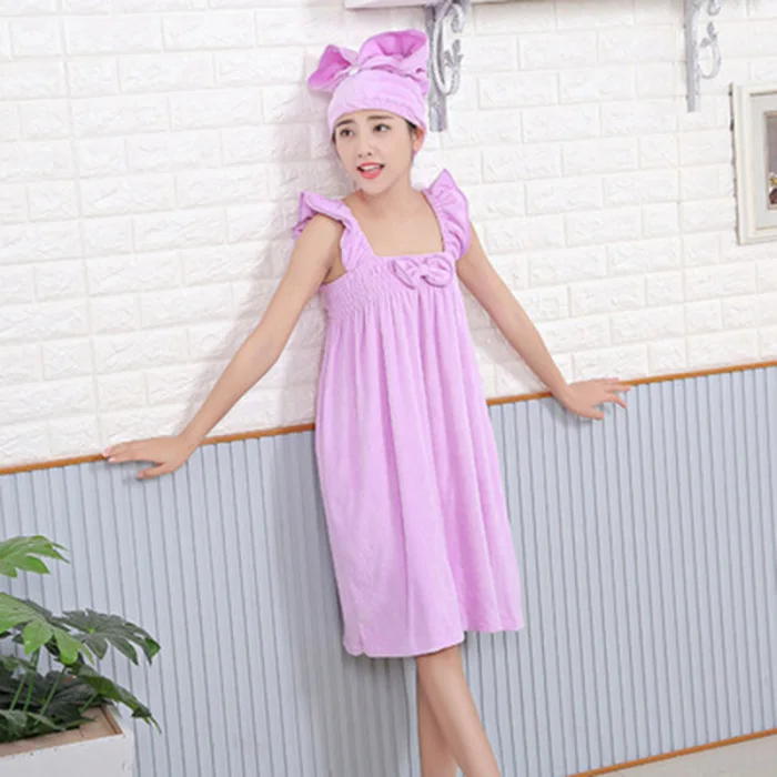 Women Bath Skirt Shower Cap Set Soft Bowknot Quick Dry Portable Wrap Towel Bathroom Accessories AUG889