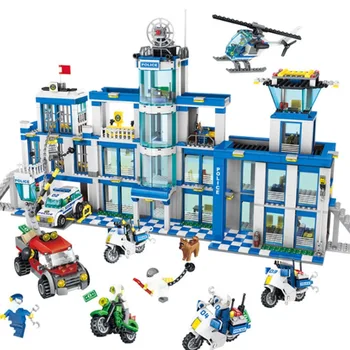 

Bela 10424 City Police Station Motorbike Helicopter Building Block Kits Compatible with Lepining City 41178 Kids Toys Bricks
