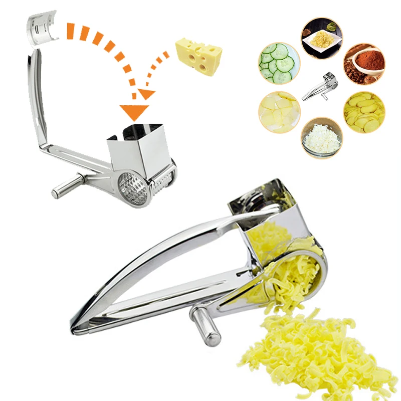 Cheese Graters Stainless Steel Cake Gadget Safety Ginger Cutter Rotary Slicer Silver Cooking Baking Tool Home Supplies