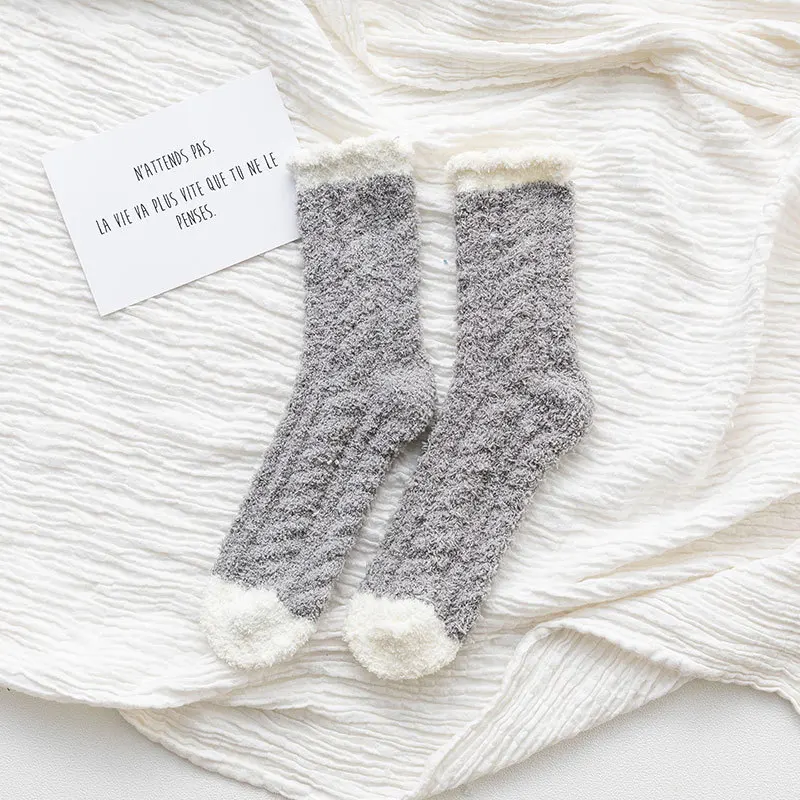 1 Pair Мягкие полосатые носки коралловый флис кровать пол утолщаются одноцветные носки пушистые зимние теплые дышащие чистый носок для сна для женщин - Цвет: 1 Pair