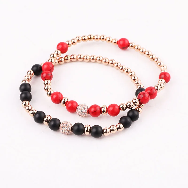 New Fashion Stainless Steel Beads CZ Pave Ball Charm Elastic Beads Bracelet For Women Jewelry Gift