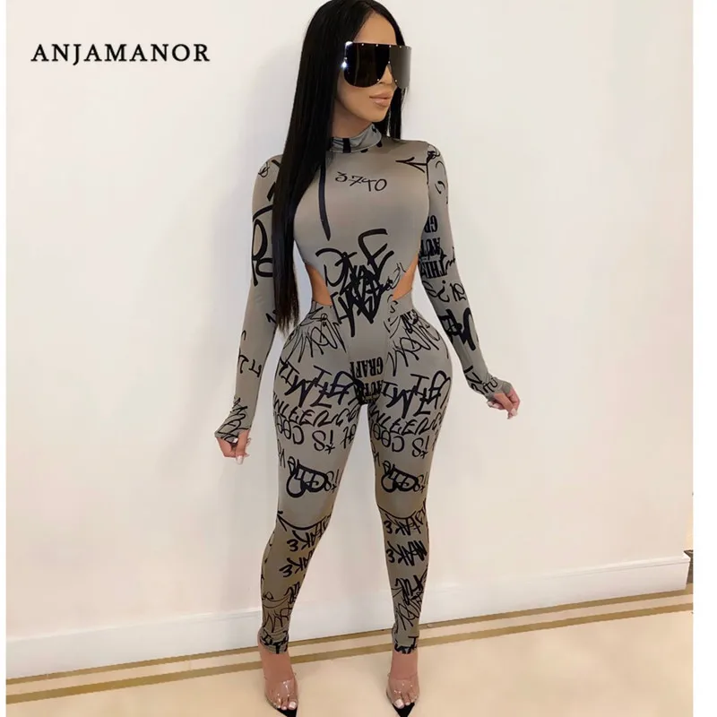 ANJAMANOR сексуальный комплект из 2 предметов женский боди с длинным рукавом леггинсы