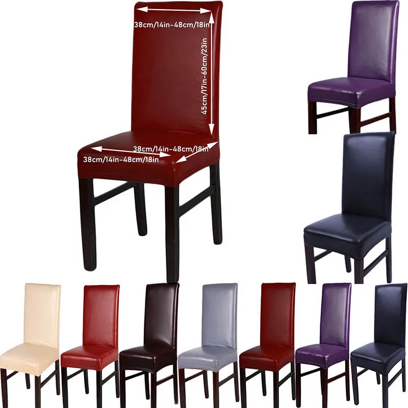 

Dining Chair Covers, Solid Pu Leather Waterproof And Oilproof Stretch Dining Chair Cover Slipcover For Home Decorative