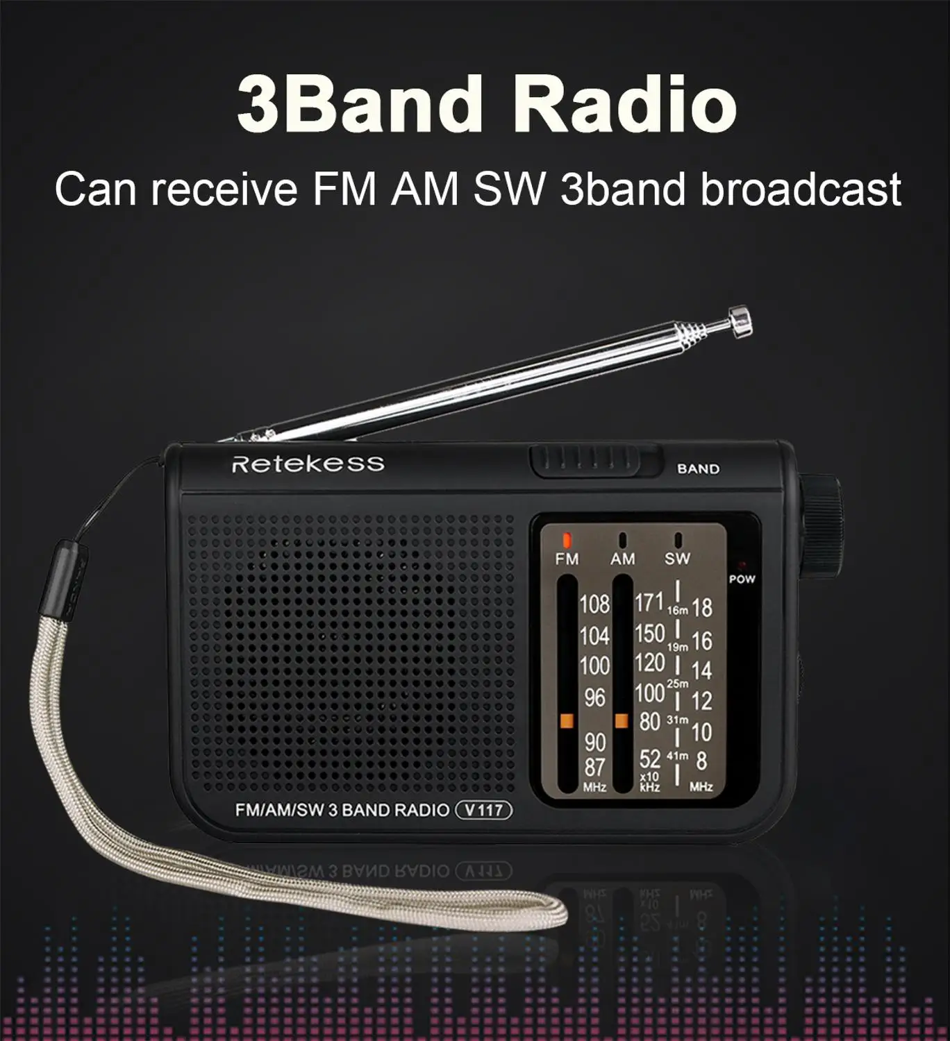 Retekess V117 3 диапазона FM/AM/SW портативная Радио батарея питание аварийный радиоприемник многодиапазонный радиоприемник F9207A