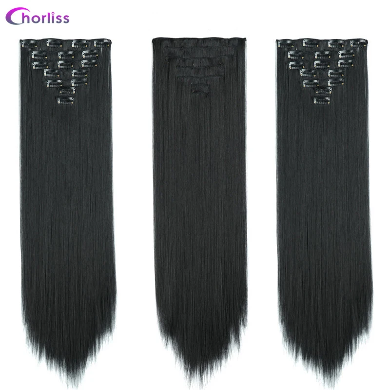 Синтетические длинные прямые женские накладные волосы на заколках 22 дюйма