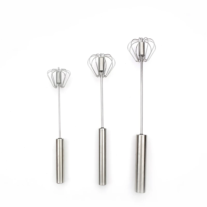 Stainless Steel Whisks, Hand Push Whisk Blender Semi-Automatic Whisk Mixer  Egg Milk Beater Milk Frother Rotating Push Whisk Mixer for Blending