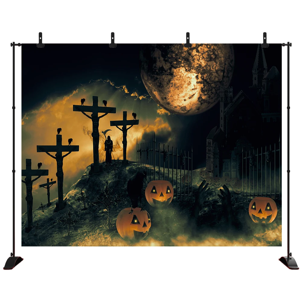 

Halloween Backdrop Tombstone Castle Pumpkin Lantern Moon Baby Birthday Photography Background For Photo Studio Photophone
