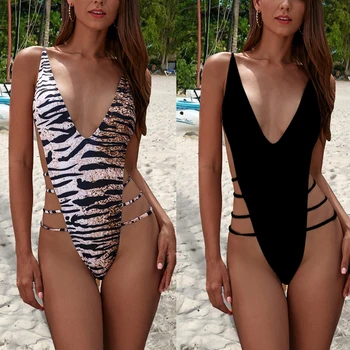 

Deep V Neck One Piece Swimsuit Cut Out Swimwear Women Sexy Push Up Monokini Bathing Suits Beach Wear Swimming Suit For Women