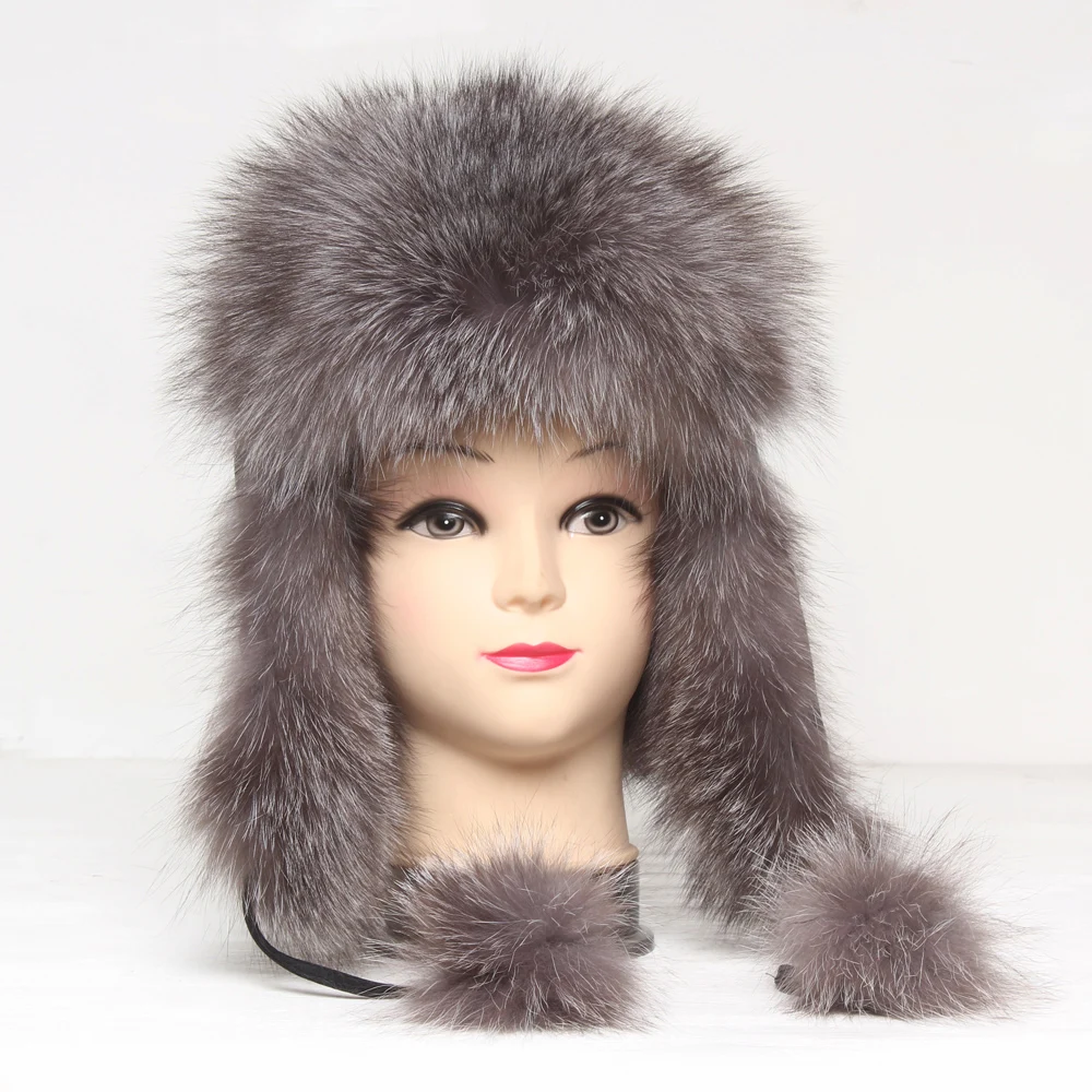 Розничная и, женские шапки из натурального меха лисы, женские шапки из натурального меха енота, модные повседневные зимние теплые шапки, подарок из натурального меха - Цвет: grey