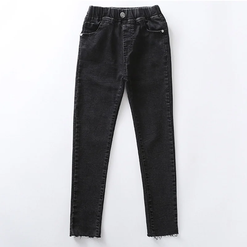 

Girls Autumn Jeans High Waist Slim Fit Elastic Pockets Breathable Irregular Rough Hem Pants High Quality