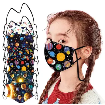 

6PCS Children Kids Space Journey Mask Reusable Washable Breathable Face Mask Earloop Masks With Neck Strap Rope String