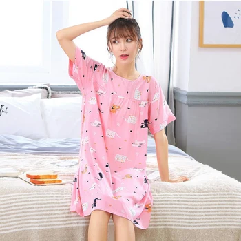 

Summer Artificial Cotton Pregnant Women Loose Large Size Sweet Thin Cute And Refreshing Dress Short-Sleeved Nightdress Sleepwear