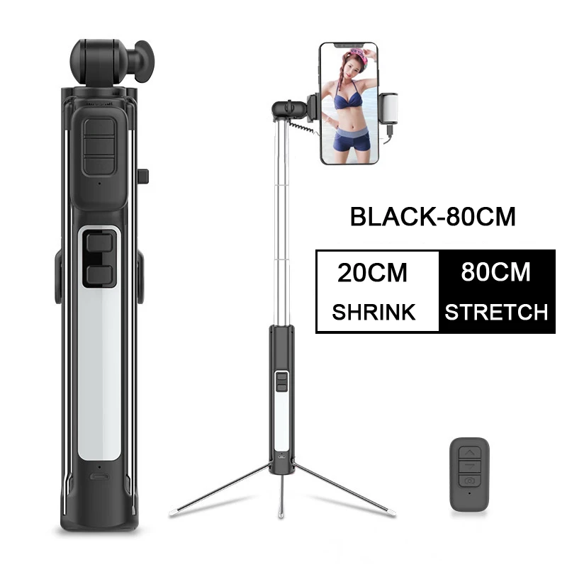 Black-80CM YUNAO A18 Bluetooth selfie stick платные selfie stick с светодиодный заполняющий светильник максимальная длина 1600 мм телефон selfie палку штатив-Трипод - Цвет: Black-80CM
