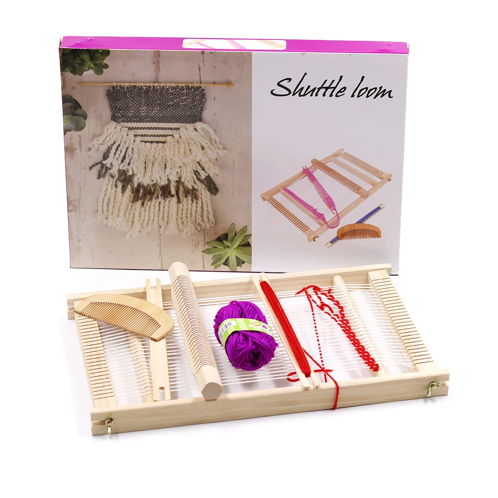 

Natural Wood Knitting Weaving Looms with Yarns Shuttle Loom Handmade Knitting Machine DIY Weaving Crafts for Kids