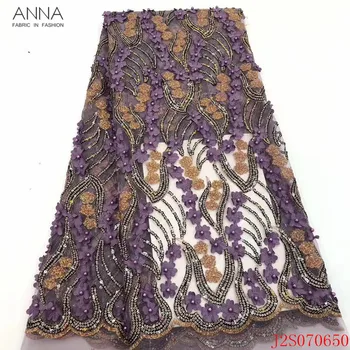 

Anna fashion nigerian sequins lace fabric 2020 high quality applique embroidery with beads african net lace french tulle fabrics