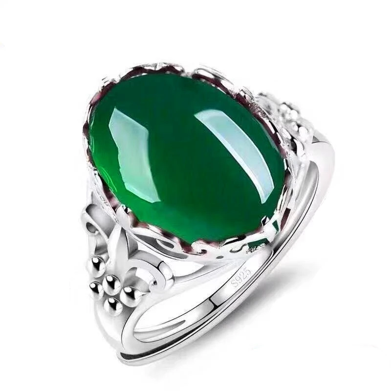 Винтажные открытые кольца с овальной формой, кольцо с зеленым камнем для женщин, 925 серебряные ювелирные изделия, свадебные юбилейные вечерние подарки - Цвет основного камня: green