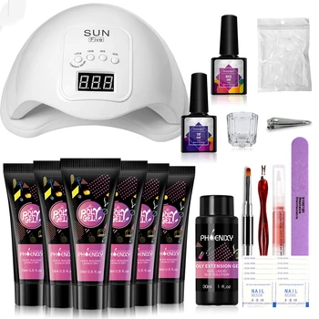 

Poly Gel Kit With 48W UV LED Lamp For Nail Semi Permanent Varnish Soak Off Nail Art Set For Manicure Tools Kit Gel Extension Set