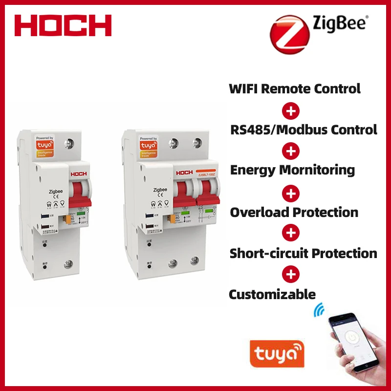 Hoch Tuya Energy Monitoring Zigbee 1p 2p Smart Circuit Breaker Remote
