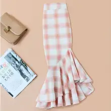 Размера плюс 4XL! Асимметричная юбка рыбий хвост, высокая талия, женская осенняя одежда, простая клетчатая одношаговая хлопковая Офисная Женская юбка TB3782