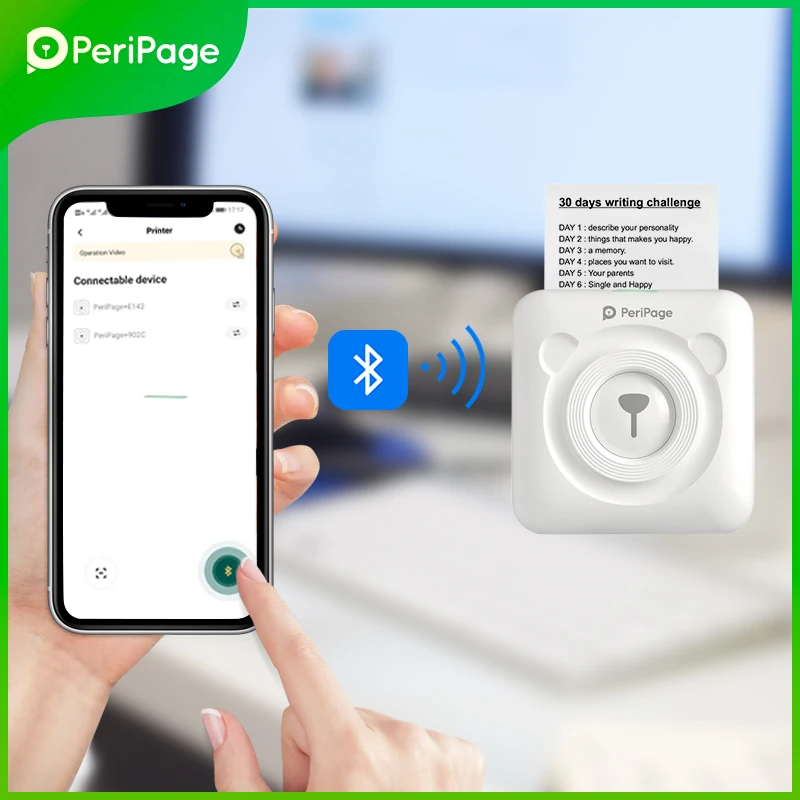 Портативный термопринтер PeriPage Bluetooth 203 точек/дюйм белая этикетка фото счет