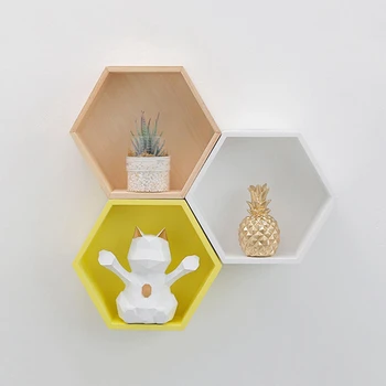

Nordic Style Storage Racks Hexagonal Wall Shelf Diy Storage Racks Organization Wooden Storage Holders for Bedroom Decoration