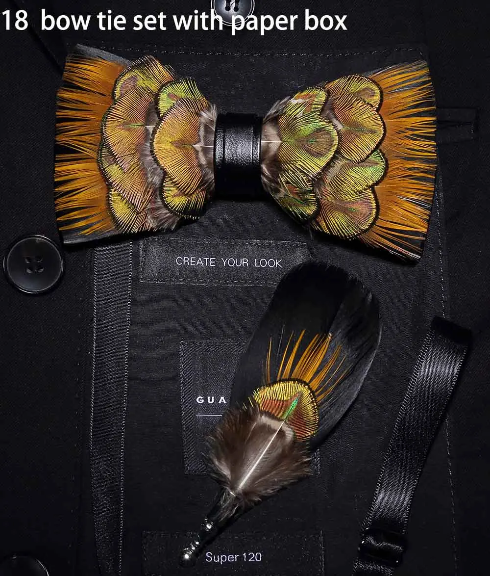 Ricnais модный роскошный мужской галстук-бабочка с перьями изысканный ручной работы галстук-бабочка брошь набор костюм Свадебная вечеринка подарок с коробкой - Цвет: 18-B