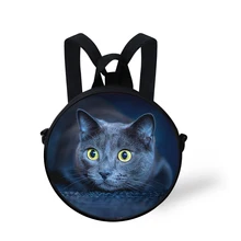 Круглая сумка на плечо для маленьких девочек и мальчиков; милая русская синяя кошка; Черная круговая мини-сумка через плечо; сумка-портфель для подростков; Прямая поставка