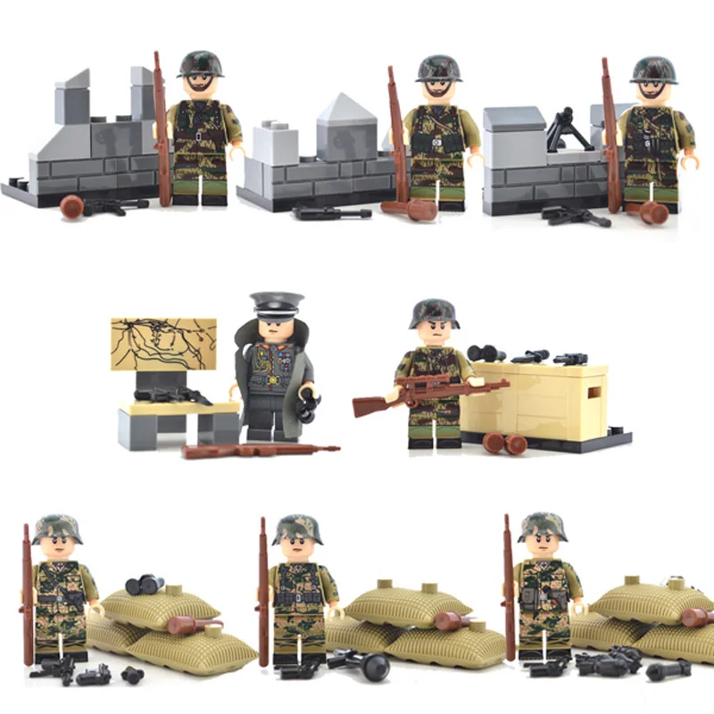  8pcs/set Military Germany Soldiers World War Force Weapon Construction Figures Building Bricks Bloc