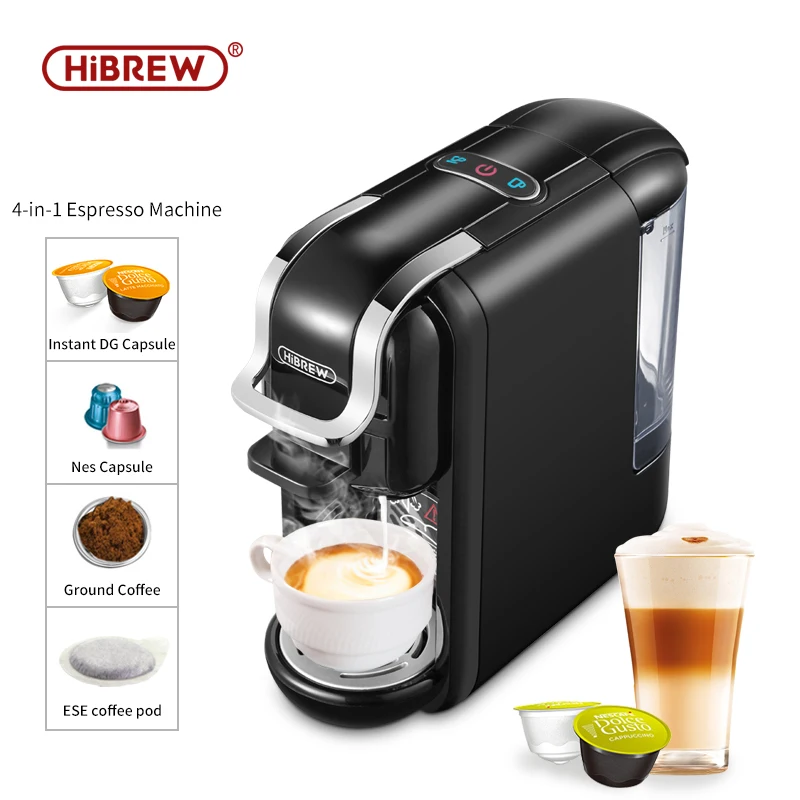 HiBREW-Cafetera expreso 4 en 1 para uso en el hogar, máquina de café 4 en 1 de 19bar con cápsula múltiple Dolce Milk y Nexpresso, ESEpod, cápsula de café molido H2