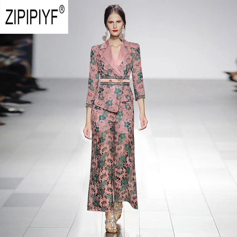 

Classical Style Women Sets Notched Neck Three Quarter Sleeve Asymmetric Blouse Top Loose Long Floral Office Vintage Pants Z2569
